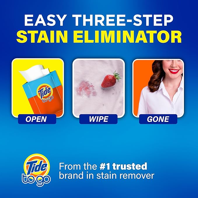 Tide To Go Stain Remover Wipes for Clothes, Instant Laundry Travel Stain & Spot Remover, 3 Pack, (30 Wipes Total)