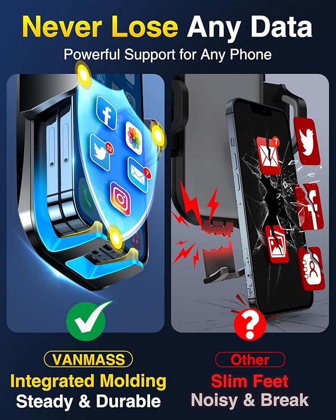 VANMASS【85+LBS Strongest Suction & Military-Grade Ultimate Car Phone Mount【Patent & Safety Certs】 Cell Holder Truck for Dash Windshield Vent for iPhone 17 Pro Max Automobile Accessory Kits,Ink Black