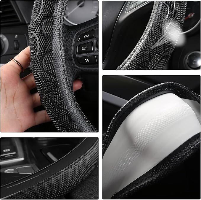 GIANT PANDA Steering Wheel Cover for Dodge Ram 1500 - Car Steering Wheel Covers for Dodge Ram 2500 3500 15.5-16 inch - Black