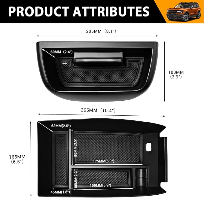 Center Console Organizer Compatible with 2021-2024 Ford Bronco Sport CX430 Dash Storage Tray Armrest Storage Organizer Dashboard Box for Bronco Sport Accessories(Armrest+Dash Storage Tray)