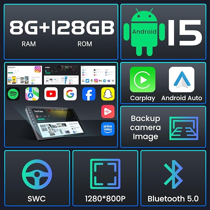 8G+128G Car Radio for Chevy Silverado Tahoe Suburban GMC Yukon 2007-2013: 8Core Android 15 Stereo with QLED HD Touchscreen Wireless CarPlay Android Auto Build-in GPS 5G WiFi DSP 48EQ Backup Camera