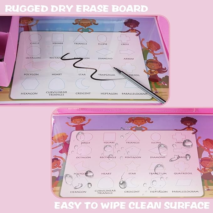 MENZOKE Kids Travel Tray for Toddler Car Seat, Road Trip Activities for Kids with iPad Holder Stand & Dry Erase Board, Road Trip Essentials Accessories Lap Tray as Travel Gifts for Kid, Pink
