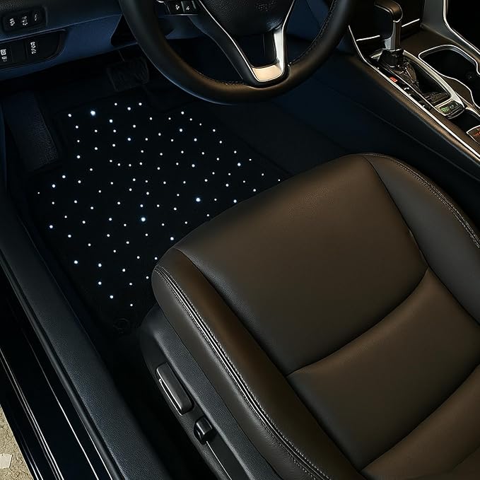 Starlight LED Car Floor Mats with Wireless Ambient Lighting – Waterproof Universal Fit Car Floor Mats with Lights for Cars, SUVs & Trucks – App & Remote Control RGB Fiber Optic, Anti-Slip Design