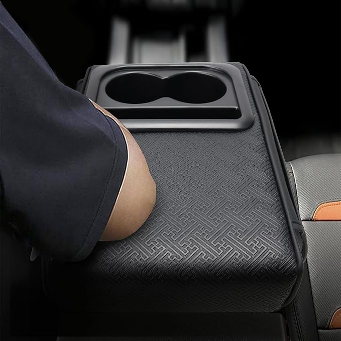 Car Middle Center Console Cover with Cup Holder for Long Driving,Car Armrest Storage Box with 2 Cup Holders for SUV,Truck-2.95in Height-Lifts Arms to Relax Muscles, Scratch-Resistant