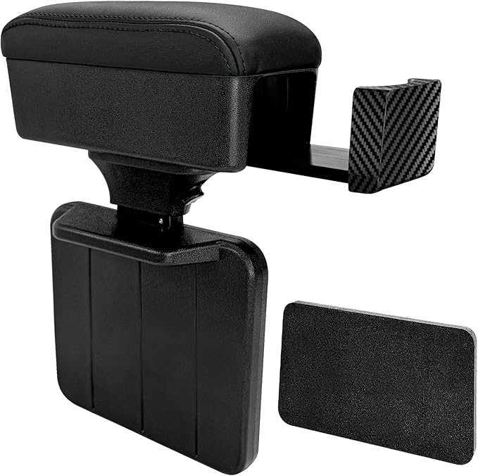 Car Armrest Storage Box with Cup Holder, Adjustable Leather Auto Seat Gap Filler Armrest Extender Pad, Liftable Forearm Wrist Support Center Console Storage Case for SUV Truck (Black)