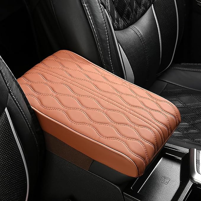 Car Center Console Cover for Ford Edge Sport 2011-2014, Universal Memory Foam Leather Comfortable Soft Armrest Box Pad Cushion Protector Accessories Easy to Clean,Brown