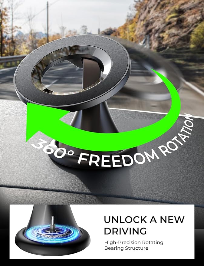 LISEN for Magsafe Car Mount, Mini 360° Rotating Magnetic Phone Holder for Car Dash, Magnetic Phone Mount, Car Accessories for Women Men, Rotatable Holder for iPhone 17 Pro Max Air 16 15 14 13 Kits