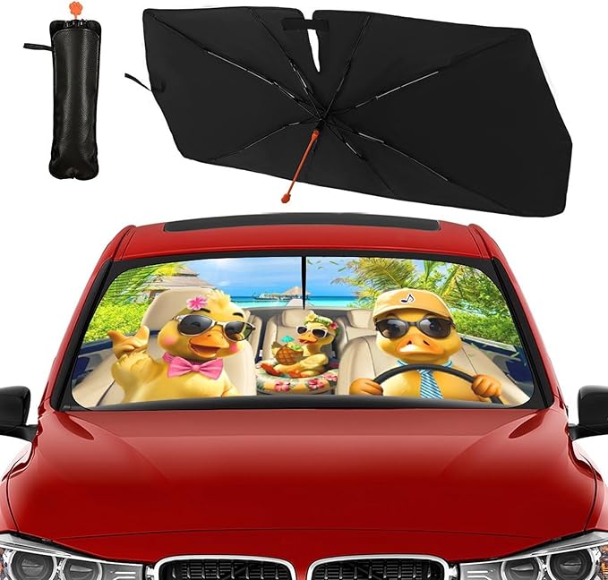 Socira Funny Duck Car Windshield Sunshade Umbrella Foldable Umbrella Sun Shade Windshield Cover Sunshade Duck Car Accessories Blocks Uv Rays Keeps Cool (57" X 30")