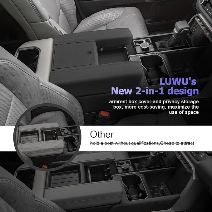 LUWU Center Console Cover Hidden Storage Box Compatible with 2022-2025 2026 Tundra (SR/SR5/Limited) Accessories Silicon Material Armrest Cover Center Console Hidden Organizer Box (2 in 1 Design)