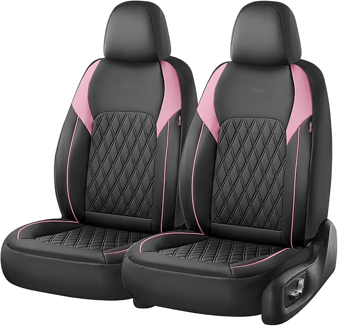 Coverado Seat Covers, Car Seat Covers Full Set, Car Seat Cover, Car Seat Covers Front Seats and Back, Waterproof Car Seat Cushion, Faux Leather Car Seat Protector Universal Fit Most Cars, Black&Pink