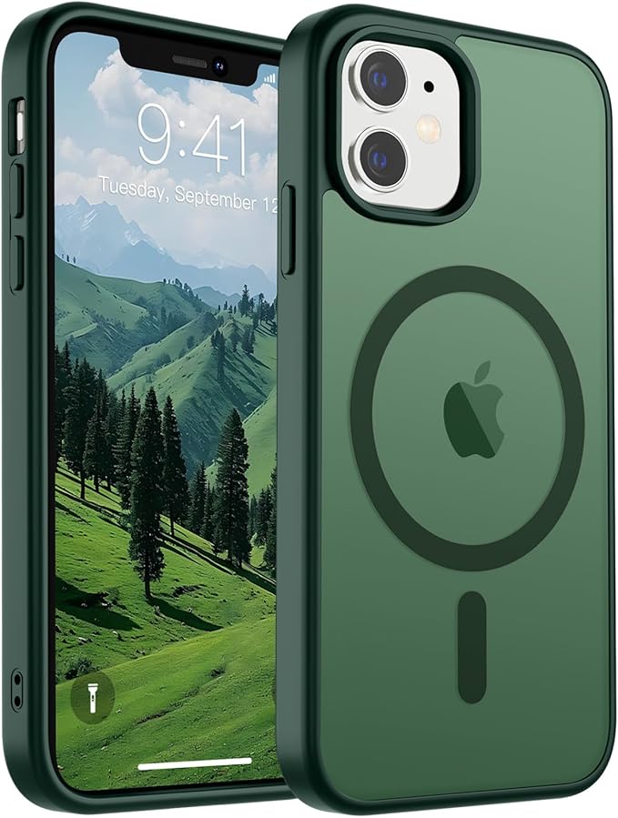 SUPFINE Magnetic for iPhone 11 Phone Case (Compatible with MagSafe) (Military Grade Drop Protection) Slim Translucent Matte Shockproof with Anti-Fingerprint Phone Case,Forest Green