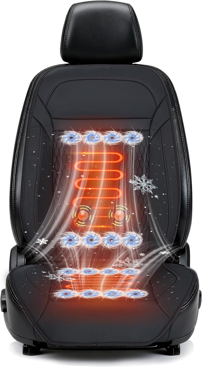 2026 Upgraded 3-in-1 Cooling Car Seat Cover with Climate Control & Massage, 12V Ventilated Cooling Seat Cushion for Summer, Universal Fit for Car SUV Truck Front Seat (black1)