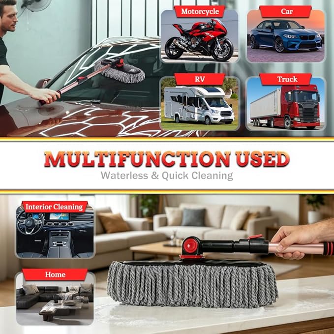 Car Duster Exterior Scratch Free - 27-36" Extendable Handle Microfiber Auto Dusting Brush for SUV, RV, Truck, Motorcycle & Dashboard, Storage Bag Included