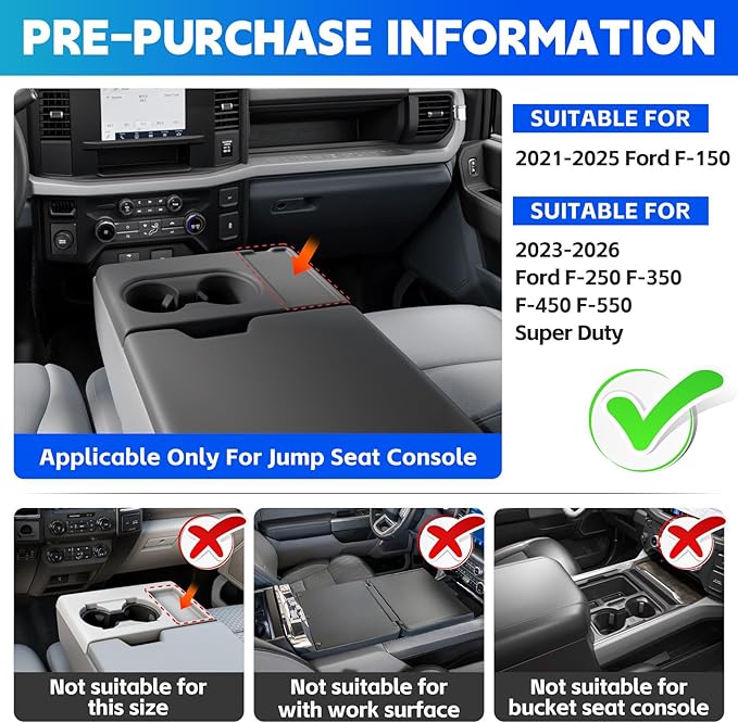 Console Organizer Tray Cup Holder Fits for 2021-2025 Ford F150 & 2023-2026 F250 F350 F450 F550 40/20/40 Jump Seat Center Console Storage Cup Holder Insert for F-Series Super Duty Accessories