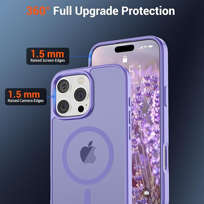 SUPFINE Magnetic for iPhone 16 Pro Case (Compatible with MagSafe) (Military Grade Drop Protection) Slim Translucent Matte Shockproof with Anti-Fingerprint Phone Case,Purple