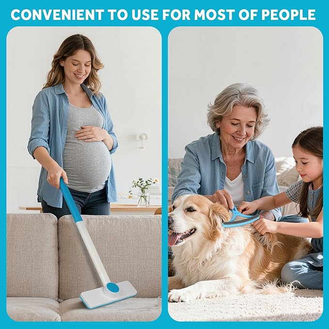 2-in-1 Pet Hair Remover Roller & Brush - Furniture Carpet Rake and Silicone Pet Grooming Brush with Extendable Handle, Adhesive Hook for Easy Storage | Dog Cat Hair Removal Tool for Home Car Cleaning