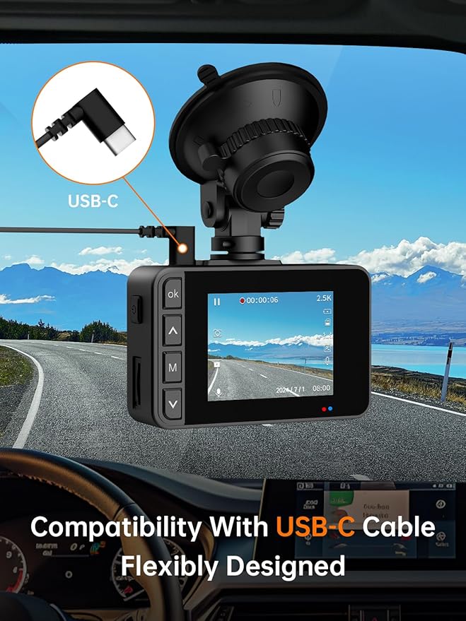 Dash Cam Front and Rear, 2.5K+1080P Dual Dash Camera for Cars, 2’’ Display Mini Car Camera, G-Sensor Dashcam, Night Vision, 24H Parking Mode, Loop Recording, 170°Wide Angle