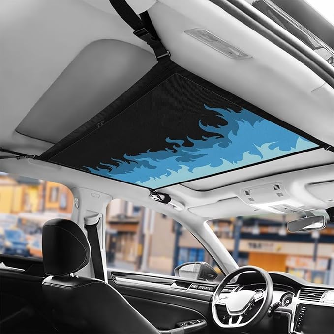 Generic Fire Car Ceiling Storage Net Pocket for SUV, Van, Cargo, Most Vehicle, Auto Interior Accessories, Car Roof Storage Bag, Double-Layer Mesh SUV for SUVs,Road Trips