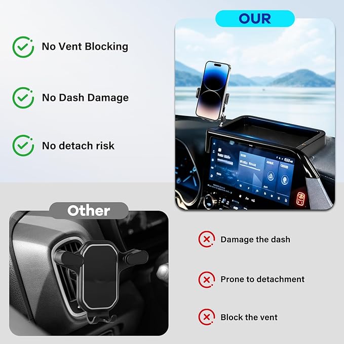 Car Phone Holder Fit for Toyota Highlander 2020-2025 w/Dash Tray Storge Box Organizer-Cell Phone Mount for Highlander Accessories 8 inch Touch Screen 360 Degree Rotation (NOT FIT 12.3 inch)