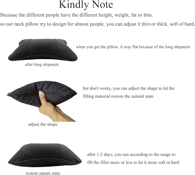 Car Neck Pillows Both Side Pu Leather 2pieces Pack Headrest Fit for Most Cars Filled Fiber Universal Car Pillow (Black)