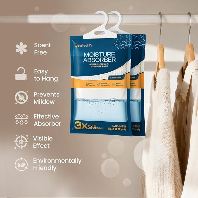 Moisture Absorbers and Humidity Absorber Bags for Closet - 10 Pack High-Efficiency Moisture Absorber and Humidity Packs for Home, Moisture Bags and Dehumidifier Bags for Car Fragrance Free, 10 Pack