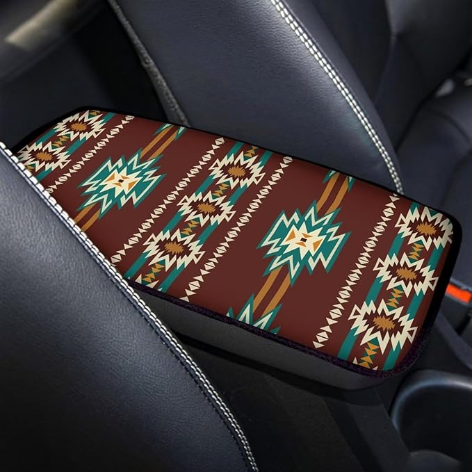 Dreaweet Aztec Car Center Console Cushion Pad,Universal Armrest Seat Box Cover Protector,Southwestern Native American Indian Tribal Pattern Car Accessories