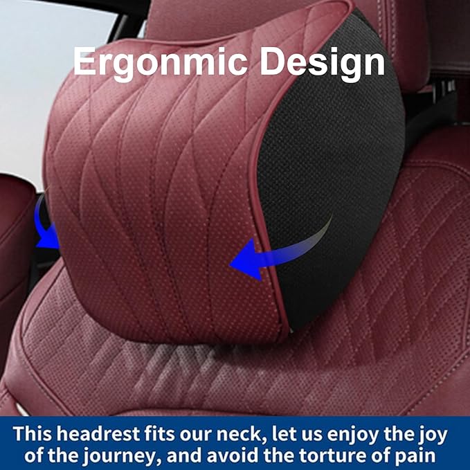 2 Packs Car Neck Pillow for BMW X3 X5 X1 X2 X4 X6 X7 1 2 3 4 5 6 7 Series Car Soft PU Leather Headrest and 100% Memory Foam Car Seat Pillow Head Neck RestCushion Accessories (Red)