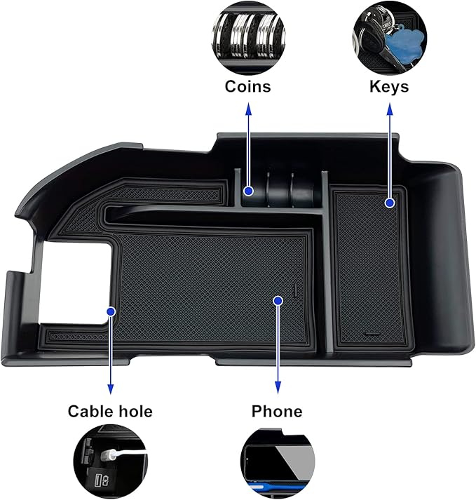 Compatible with Camry XLE or XSE 2018-2021 2022 2023 2024 & Camry LE SE 2020-2023 2024 Center Console Organizer Tray Accessories, Fit Dual USB Ports（not for 9th 2024 2025 Camry） (Black)