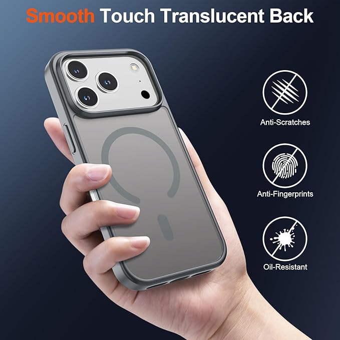 SUPFINE Magnetic for iPhone 17 Pro Case (Compatible with MagSafe)(Military Grade Drop Protection) Translucent Matte Shockproof with Anti-Fingerprint Phone Cover,Gray