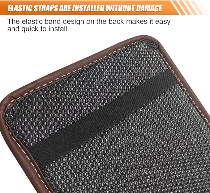Leather Center Console Cover for Cars, Waterproof Arm Rest Box Protective Cover Car Center Console Cushion Pad, Universal Middle Console Armrest Pad Cover for Most Vehicles (Coffee/Beige)