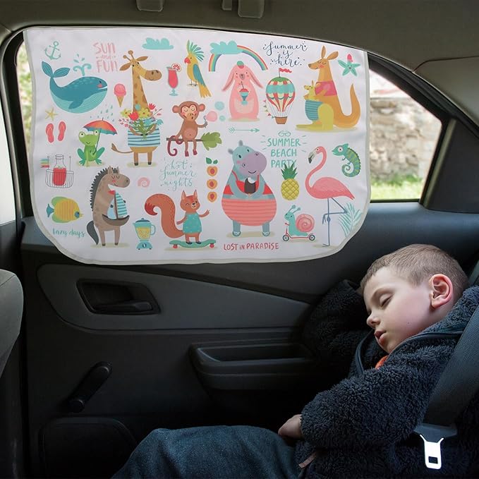 Car Window Shades for Side Windows Baby and Kids,Car Back Window Sun Shade Covers,Strong Magnetic Sunshades Curtains for Truck,27.5" x 19.5" (Animal Friends)