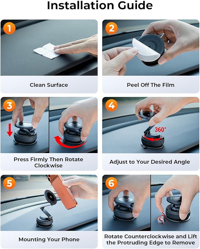 2026 Upgraded 360°Rotation Nano Gel Suction Phone Holder, Foldable Metal Vacuum Magnetic Phone Holder [119+LBS Max Suction] Tesla model Y/3 MagSafe car Phone Mount for iPhone 17 16 Pro Max S26 Ultra