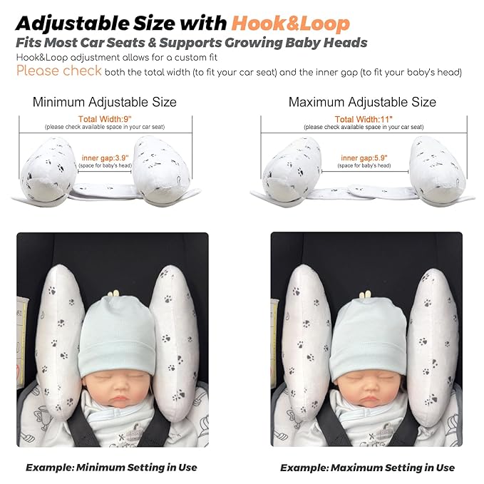 Adjustable Baby Head Neck Support Pillow for Car Seat and Stroller - Soft and Lightweight Cushion for Travel and Daily Use, with Cute Cat Paw Print Pattern Baby Travel Pillow