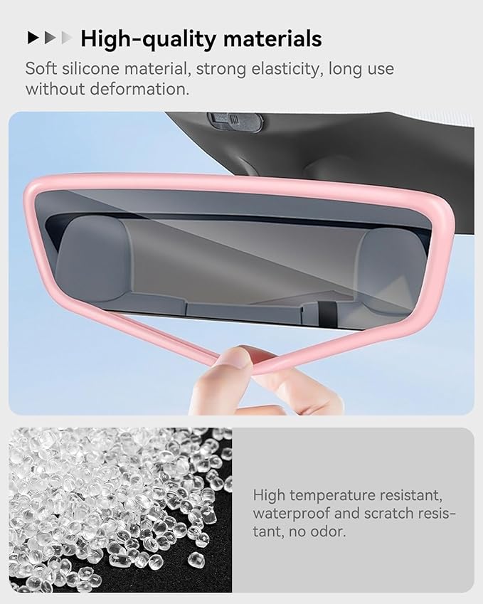 Farmogo Protector Trim Frame for 15.4'' Tesla Model Y & Model 3 Highland 2024-2026 Accessories with Wireless Silicone Charging Mat Screen Edge & Rearview Mirror Protector Frame (3 PCS Pink)