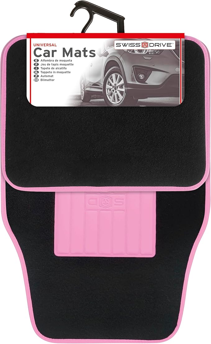 Universal Car Floor Mats Rubber Edge Carpet Pink Non-Slip Washable Mats Front 45 x 65 cm Rear 44 x 33 cm