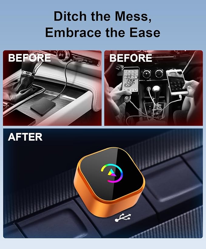Wireless CarPlay Adapter 2026 Upgraded for iPhone＆Android,2in1 Mini CarPlay Wired to Wireless with Fast Stable Connection,Plug & Play,WLAN Dual-Band 2.4G+5.8G,No Delay,USB-A/USB-C