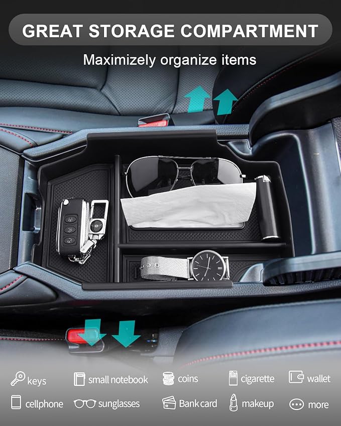 CDEFG for 2023-2025 2026 Honda Accord Center Console Organizer with Tissue Dispenser Slot 2025 2026 Accord Hybrid Accessories Armrest Tray Storage Box(Included Tissue Pack)