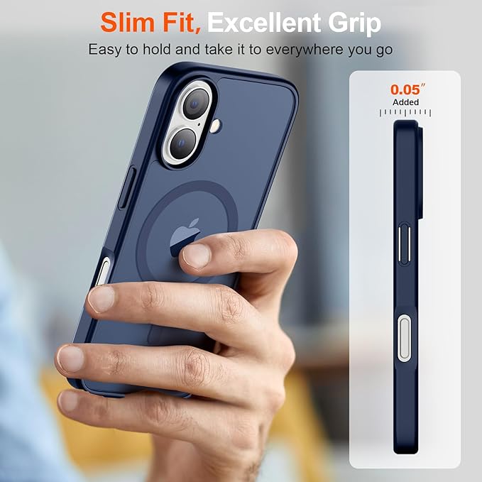 SUPFINE Magnetic for iPhone 17 Case with Screen Protector (Compatible with MagSafe)(Military Grade Drop Protection) Translucent Matte Shockproof with Anti-Fingerprint Phone Cover,Dark Blue