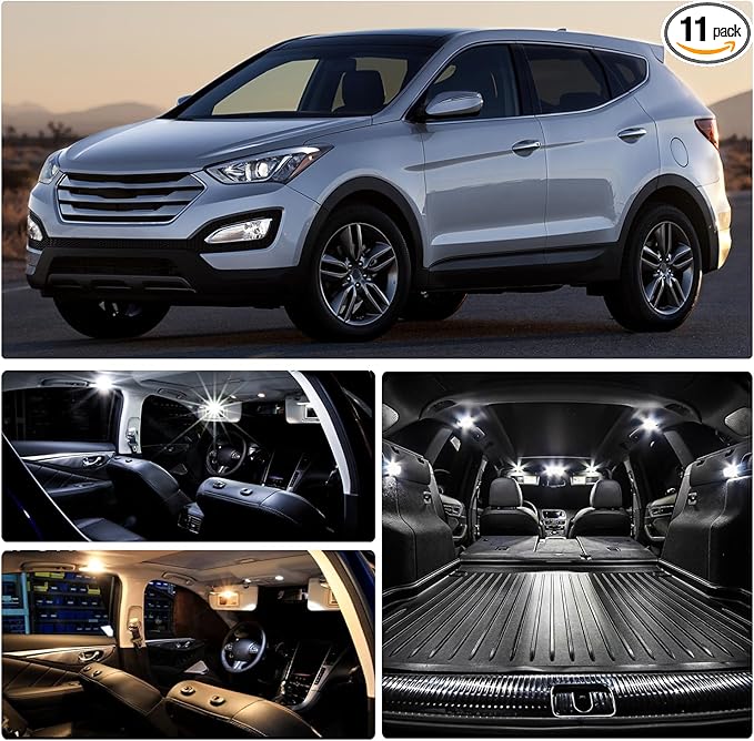 LED Interior Lights Bulb Kit for Hyundai Santa Fe 2013 2014 2015 2016 2017 2018 2019 2020 Map Dome Vanity Mirror Trunk License Plate Tag Lights Interior Bulbs + Install Tool Guide