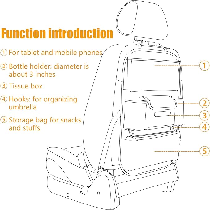 Viaviat Car Seat Organizers Waterproof Backseat Protector with Storage Pocket Large Leather Kick Mats for Kids Pets Automobile SUV Truck (Beige, Large Pocket)