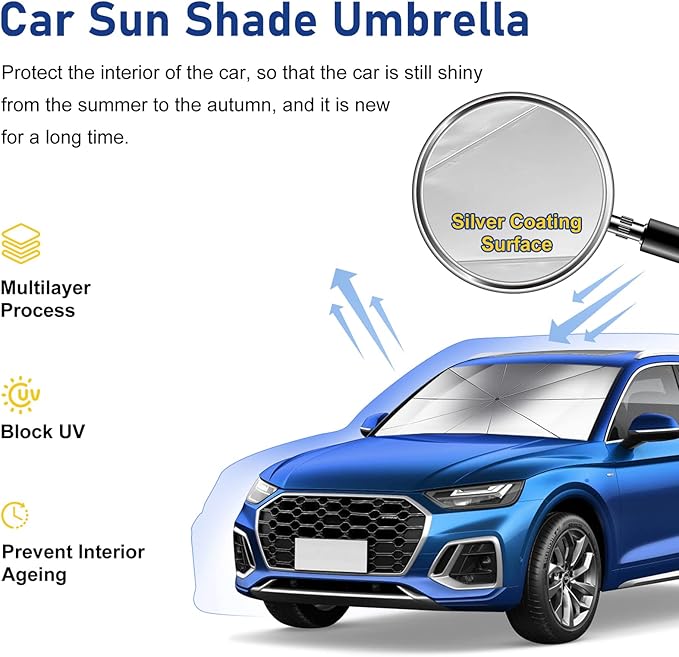 Foldable Car Windshield Umbrellas, Sun Shade Umbrella for Front Windows, Suitable for Windshields of Various Car Models (Large)