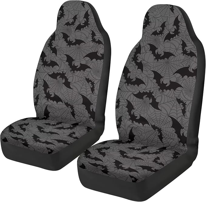 Halloween Bat Car Front Seat Covers Breathable Car Seat Covers Front Seats Only Stretch Polyester Fabric Cover Easy to Install Universal Fit for Most Vehicle