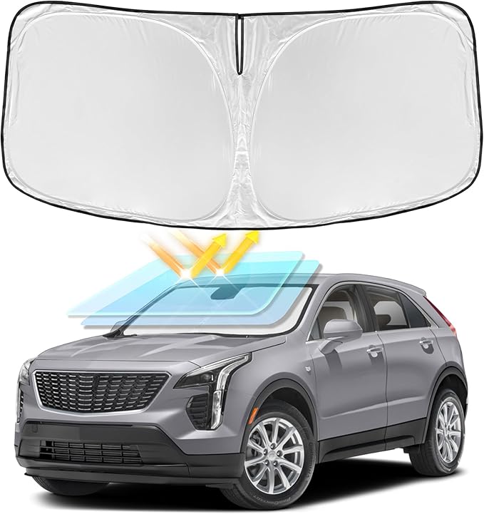 for Cadillac XT4 2019-2025 2026 Windshield Sun Shade - 4 Layers Car Sunshades for Front Windows Shade Cover Custom Fit XT4 Sun Visor 250T Retractable Shade Blocks UV Rays Car Accessories