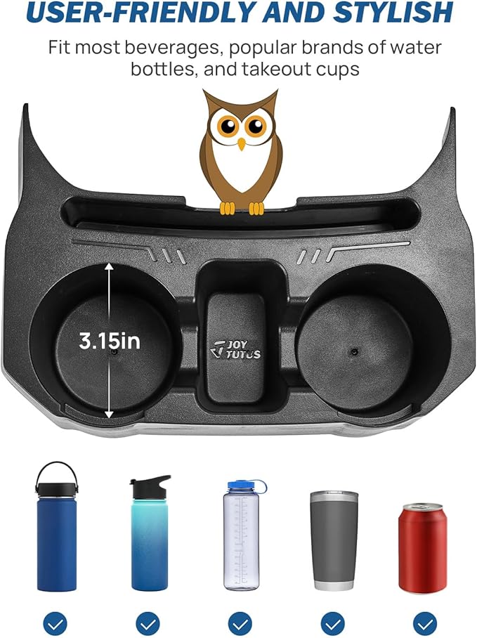 JOYTUTUS Backseat Cup Holder Storage Box Tray Organizer with Removable Trash Bin for Wrangler JL Gladiator JT, 2 Large Cup Holders Phone Storage, Floor Console Mounted Easy No-Drill Installation