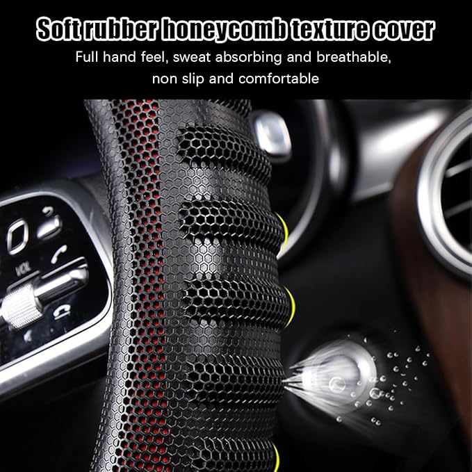 BELOMI Car Steering Wheel Cover, Breathable Leather Vehicle Steer Wheel Protective Guard with 3D Honeycomb Hole, Anti-Slip Steer Wheel Protector, Universal Automotive Accessories (Red)