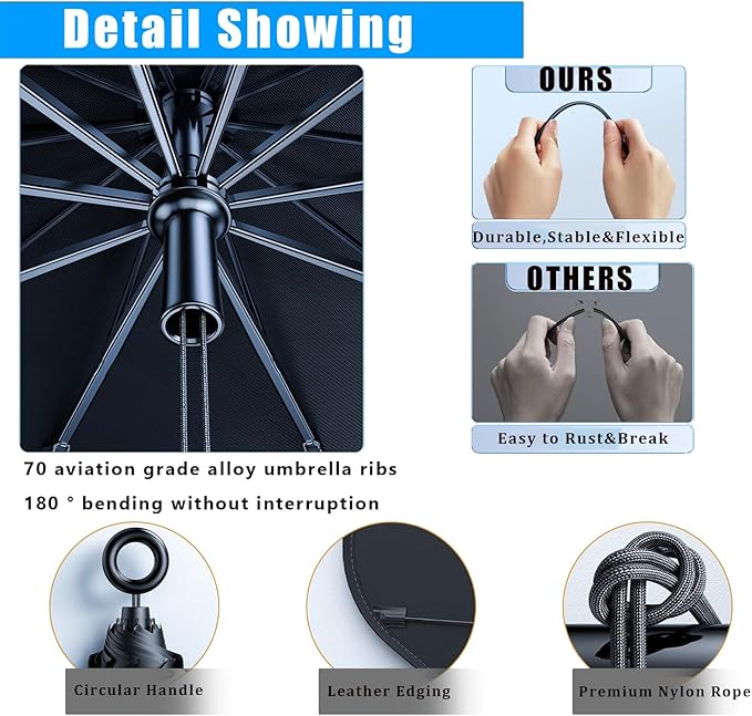 JDDRY Car Front Windshield Sun Shade with Pull Cord, Umbrella Sun Shade for Large SUV (145x80cm/57x31.5)