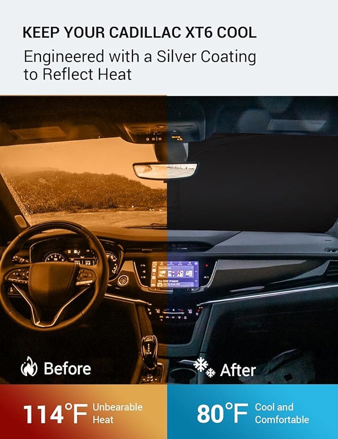 Proadsy Windshield Sun Shade for Cadillac XT6 2020-2025 2026 Foldable Front Sunshade Protector Sun Visor Blocks UV Rays Keep Car Cooler