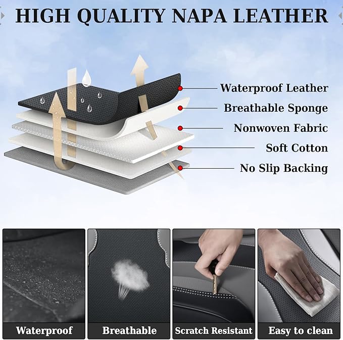 Coverado Car Seat Covers, Front Covers for Cars, Car Seat Cover Front Seats, Automotive Seat Cover, Waterproof, Leather Car Seat Cushion, Universal Interior Covers Seat Protectors for Most Cars