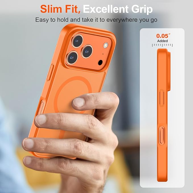 SUPFINE Magnetic for iPhone 17 Pro Case with Screen Protector (Compatible with MagSafe)(Military Grade Drop Protection) Translucent Matte Shockproof with Anti-Fingerprint Phone Cover,Starry Orange