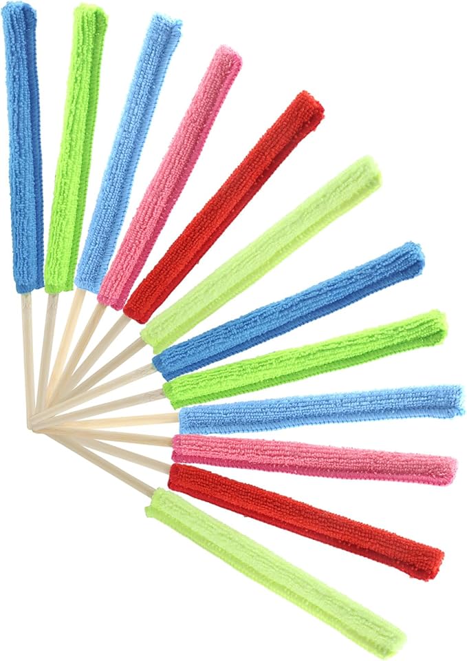 12 Pcs Microfiber Detail Duster Sticks, Mini Duster Crevice Cleaning Tool Kit for Car Air Vents, Home Blinds, Fans, Windows, Small Spaces, Gap Dust Cleaner